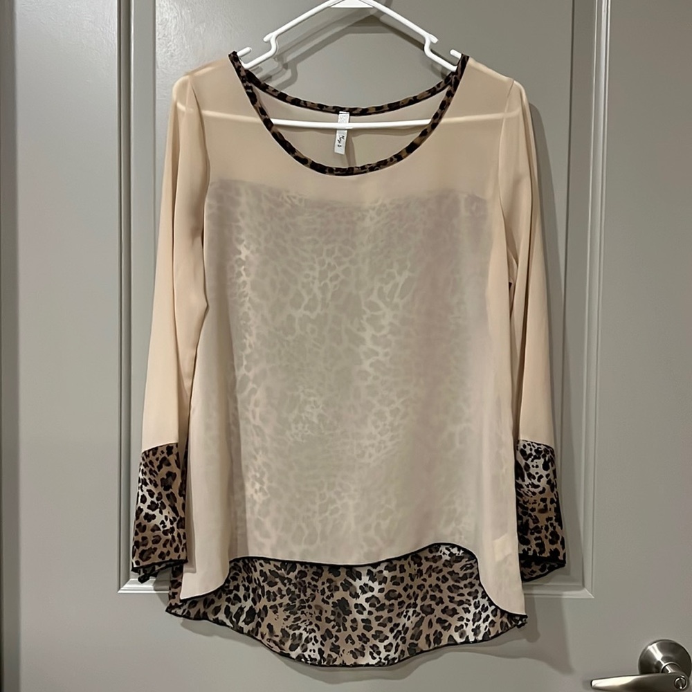 Sheer Animal Print-Accented Blouse